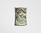 Cylinder seal and modern impression:  bull-man combatting lion; nude hero combatting water buffalo; inscription, Albite, Akkadian