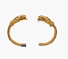 Bracelet with terminals in form of lion foreparts, Gold, cinnabar, Iran