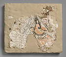 Fragment of wall painting: female with a mouth cover (padam), Stucco, paint, plaster, Sasanian
