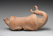 Jug in the form of a recumbent bull, Ceramic, paint, Iran