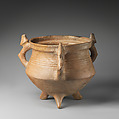 Tripod vessel with three animal-shaped handles, Ceramic, Iran