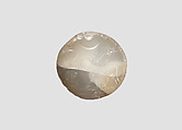 Stamp seal (conoid) with animal and divine symbols, Banded and flawed neutral Chalcedony (Quartz), Assyro-Babylonian
