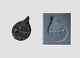 Drop-shaped (tanged) pendant seal and modern impression: quadrupeds, Black-green chlorite or steatite
