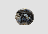 Stamp seal (scaraboid) with deity (?), Flawed brown and white eyestone Agate (Quartz), Achaemenid