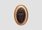 Stamp seal: standing noble holding a flower, Sardonyx, Sasanian