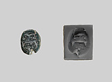Scarab seal, Faience (?) or glazed steatite, gray-green, Cypriot