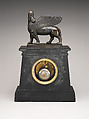 Clock with human-headed winged lion, Bronze, black marble, French