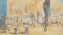 The Palace of Sargon at Khorsabad, Alfred Charles Conrade  British, Pen, ink, watercolor and bodycolor heightened with gum arabic, British