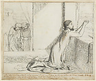 Daniel Praying, William Holman Hunt  British, Graphite, pen and black and brown ink and grey wash, British