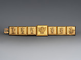 Hinged bracelet with Assyrian-inspired decoration, Gold, British