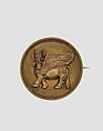 Brooch with Assyrian winged human-headed bull, Gold, British