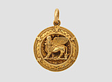 Pendant with Assyrian human-headed winged bull, Gold, British