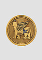 Brooch with Assyrian human-headed winged lion, Gold, enamel, British