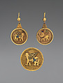 Brooch with Assyrian human-headed winged lion, Gold, enamel, British