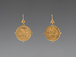 Earrings with Assyrian motifs, Gold, British