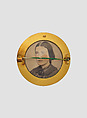 Brooch with Assyrian human-headed winged lion, Gold, glass, paper, British