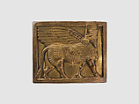 Belt buckle with Assyrian human-headed winged bull, Silver, gold, French