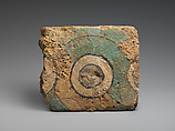 Brick fragment with a guilloche design, Ceramic, glaze, Assyrian