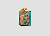 Bronze belt plaque with attached fragment of leather belt, Metal, leather, Alanic