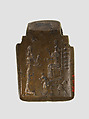 Amulet with fighting demons; on reverse: Ishtar enthroned and worshiper, Bronze, Assyrian