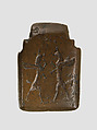 Amulet with fighting demons; on reverse: Ishtar enthroned and worshiper, Bronze, Assyrian