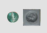 Stamp seal, Glass, bluish-green, Sasanian