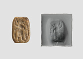 Stamp seal (octagonal pyramid) with demon, Feldspar, yellow (?), Assyrian