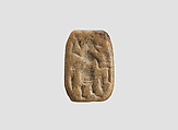 Stamp seal (octagonal pyramid) with demon, Feldspar, yellow (?), Assyrian
