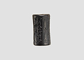 Cylinder seal and modern impression: god with mace and suppliant goddess, Hematite                                      , Mitanni