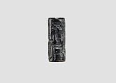 Cylinder seal and modern impression: seated figure holding the tail of a griffin, Black steatite, Cypriot