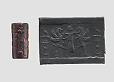 Cylinder seal and modern impression: king holding two lion griffins at bay, Jasper, hematite, Achaemenid