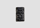 Cylinder seal and modern impression: snake god and deities with hands and feet in the form of snakes, scorpions, and goats, Metadiorite, Akkadian