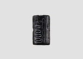 Cylinder seal and modern impression: snake god and deities with hands and feet in the form of snakes, scorpions, and goats, Metadiorite, Akkadian