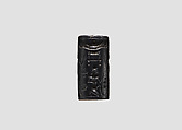 Cylinder seal and modern impression: two bullmen flanking sun-disc; horse, griffin, Hematite, Mitanni