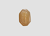 Stamp seal (octagonal pyramid) with cultic scene, Neutral Chalcedony (Quartz), Assyro-Babylonian