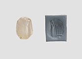 Stamp seal (octagonal pyramid) with cultic scene, Neutral Chalcedony (Quartz), Assyro-Babylonian