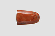 Stamp seal (octagonal pyramid) with cultic scene, Mottled and flawed orange and red Carnelian (Quartz), Assyro-Babylonian