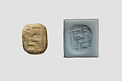 Stamp seal (octagonal pyramid, worn) with musician, Yellow limestone, Syro-Levantine