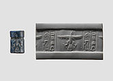 Cylinder seal and modern impression: bird, inscription, Lapis lazuli, Akkadian