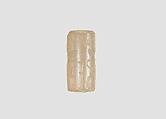 Cylinder seal with three-figure contest scene, Neutral Chalcedony (Quartz), Assyro-Babylonian