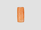 Cylinder seal with cultic scene, Veined orange and white Carnelian (Quartz), Assyrian