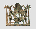 Horse bit cheekpiece in form of a kneeling hero, Bronze, Iran