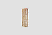 Cylinder seal with animal-monster contest scene, Flawed and veined neutral Chalcedony (Quartz), Babylonian