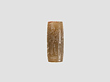 Cylinder seal with cultic scene, Brown Chalcedony (Quartz), Assyrian