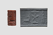 Cylinder seal with cultic scene, Red Jasper (Quartz), Assyrian