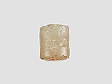 Cylinder seal with mythological contest scene, Flawed neutral Chalcedony (Quartz), Babylonian