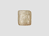 Cylinder seal with mythological contest scene, Flawed neutral Chalcedony (Quartz), Babylonian