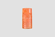 Cylinder seal with cultic scene, Veined orange Carnelian (Quartz), Assyrian