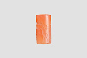 Cylinder seal with cultic scene, Veined orange Carnelian (Quartz), Assyrian