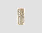 Cylinder seal with cultic scene, Neutral Chalcedony (Quartz), Assyro-Babylonian